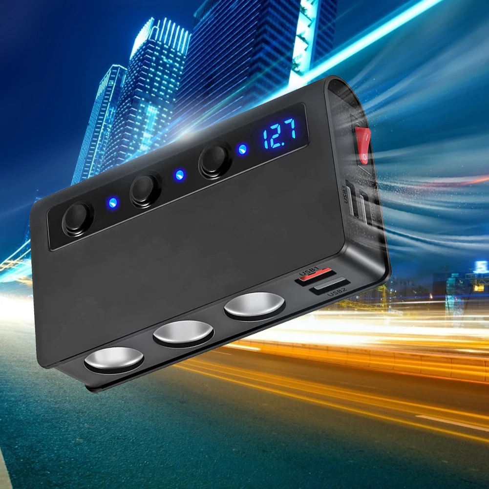 

180W 3-Socket Car Cigarette Lighter Splitter Adapter 4 Ports USB Charger