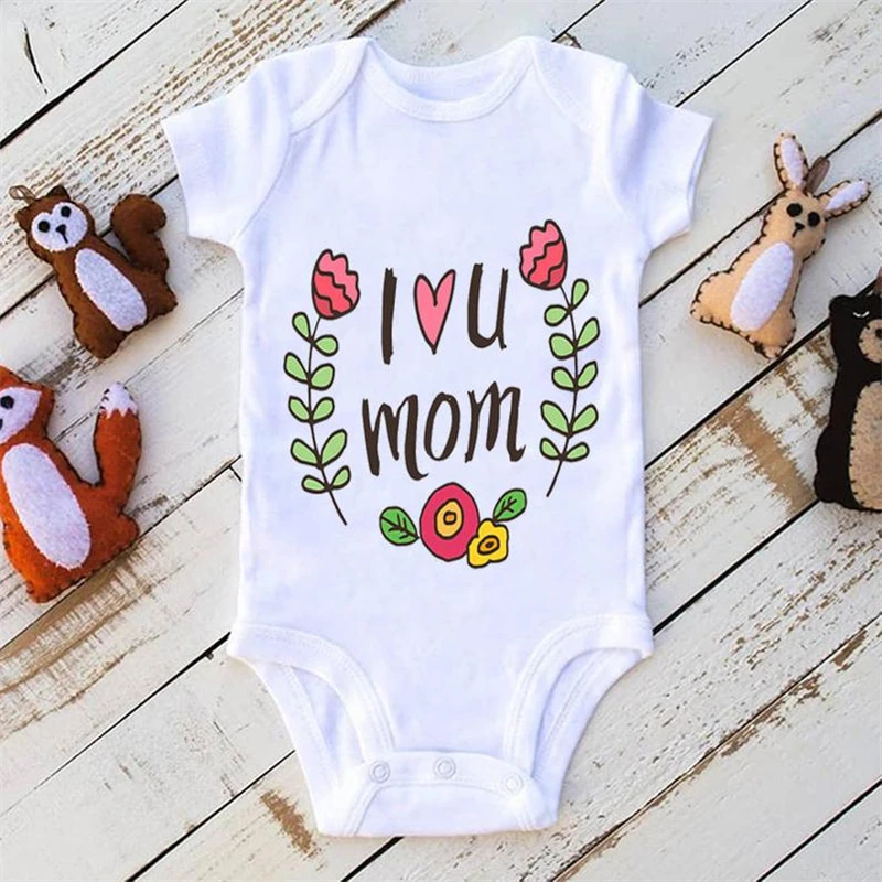 

I Love Mom Cute Baby Romper Summer Children Jumpsuit Onesies Short Sleeve Round Neck Newborn Kids Outfits 0-24M Tees