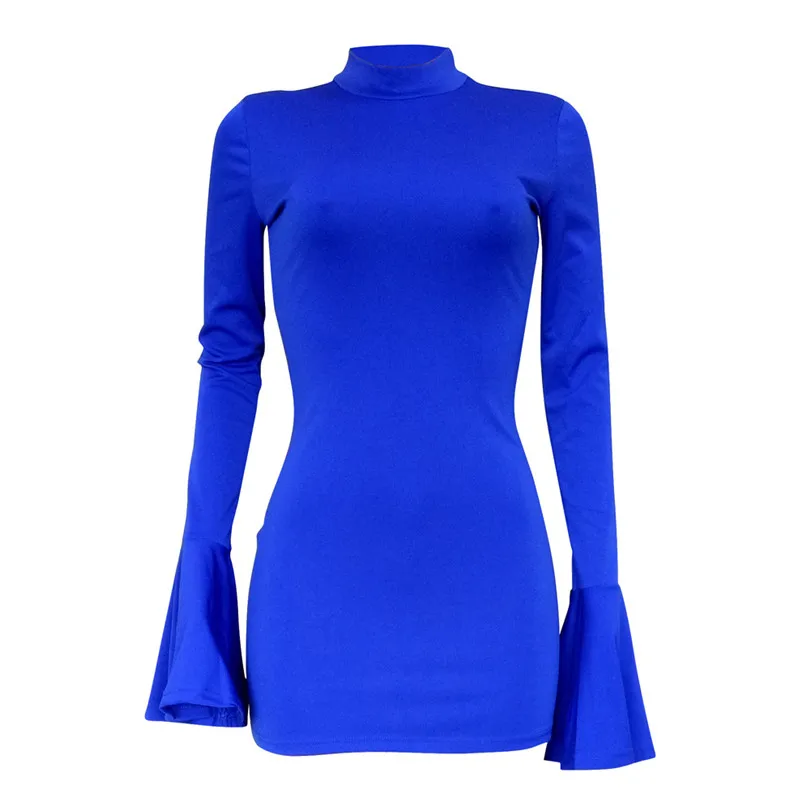 

YSDNCHI Short Sexy Dress Streetwear Flare Long Sleeve High Neck Bodycon Female Summer Autumn Fashion Party Elegant Club Mini