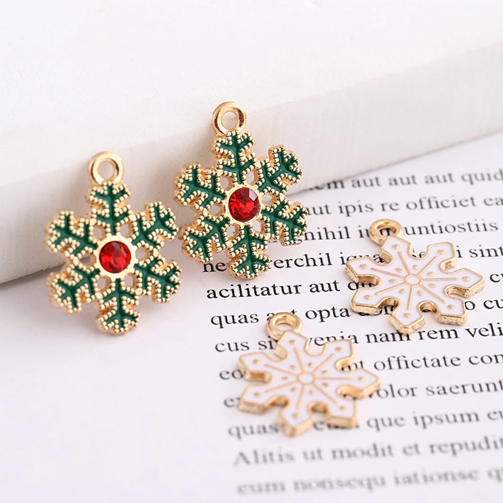 

10 Pcs Alloy Drip Oil Christmas Snowflake DIY Pendant Add Silver Earring Hook Making Accessories Metal Kit Necklace