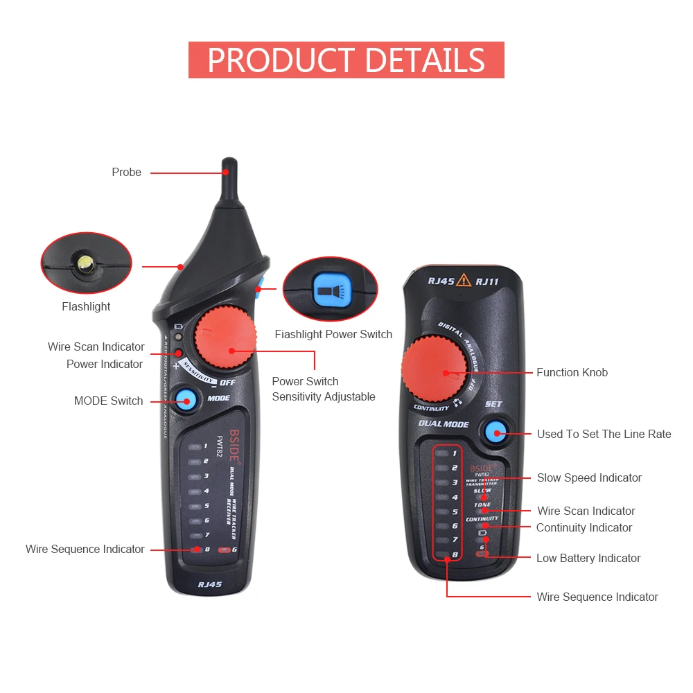 Сетевой кабель трекер BSIDE FWT82 двойной режим тоник RJ45 RJ11 телефонный Ethernet LAN