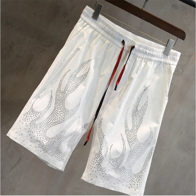 

High-quality luxury brand hot drilling beach shorts men's 100% cotton fitness fashion casual pants