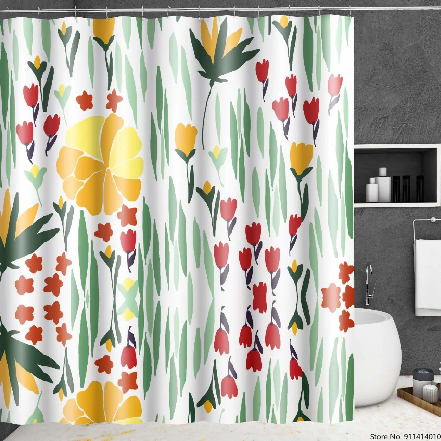 

Beautiful Colorful Flower Floral Printed Shower Curtains Frabic Waterproof Polyester Bath Curtain With Hooks 180x180cm
