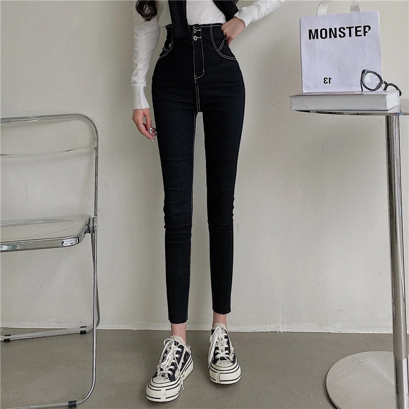 

Fashion jeans women 2021 chic slim stretch trousers all-match small feet waist jeans