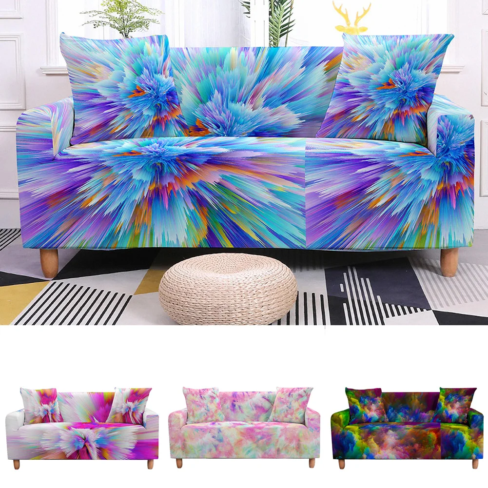 

Tie Dye Stretch Sofa Cover for Living Room WaterColorful Sectional Couch Cover Elastic Armchair Slipcovers LoveSeat 2/3 Seater