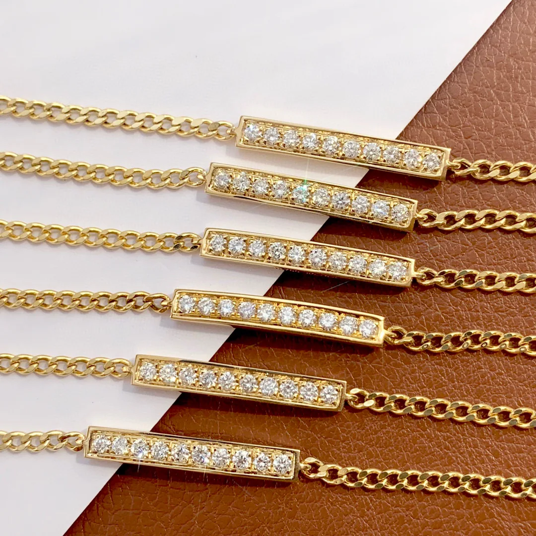 

18K Solid Yellow Real Gold Jewelry(AU750) Women simple row diamond bracelet diamond symbol forever present retro fashion gift