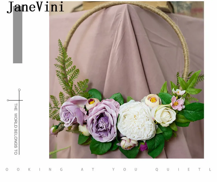 JaneVini 2020 искусственный свадебный цветок венок Шелковый темно-пион фиолетовый