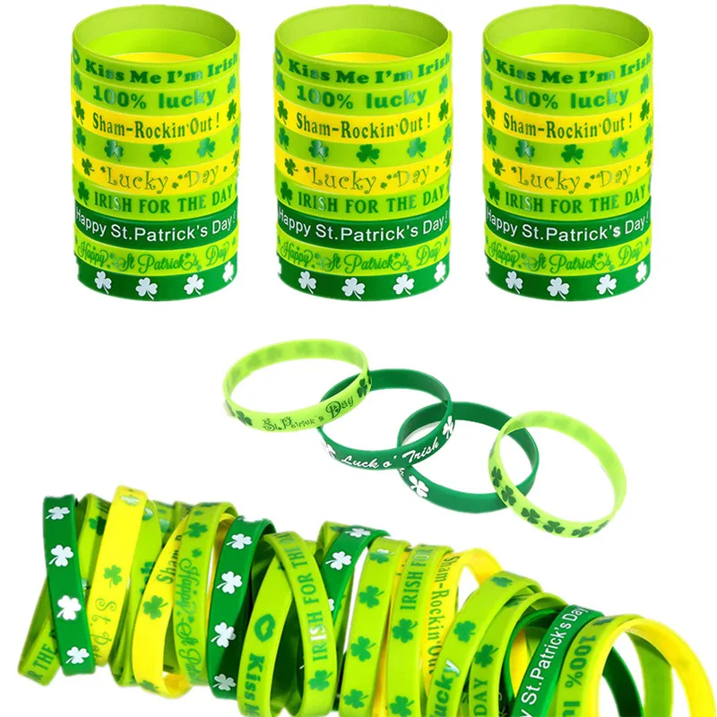 2Pcs St. Patrick's Day Theme Party Decoration Silicone Bracelet Irish Clover Hand Ring Day Gift Party Decoration