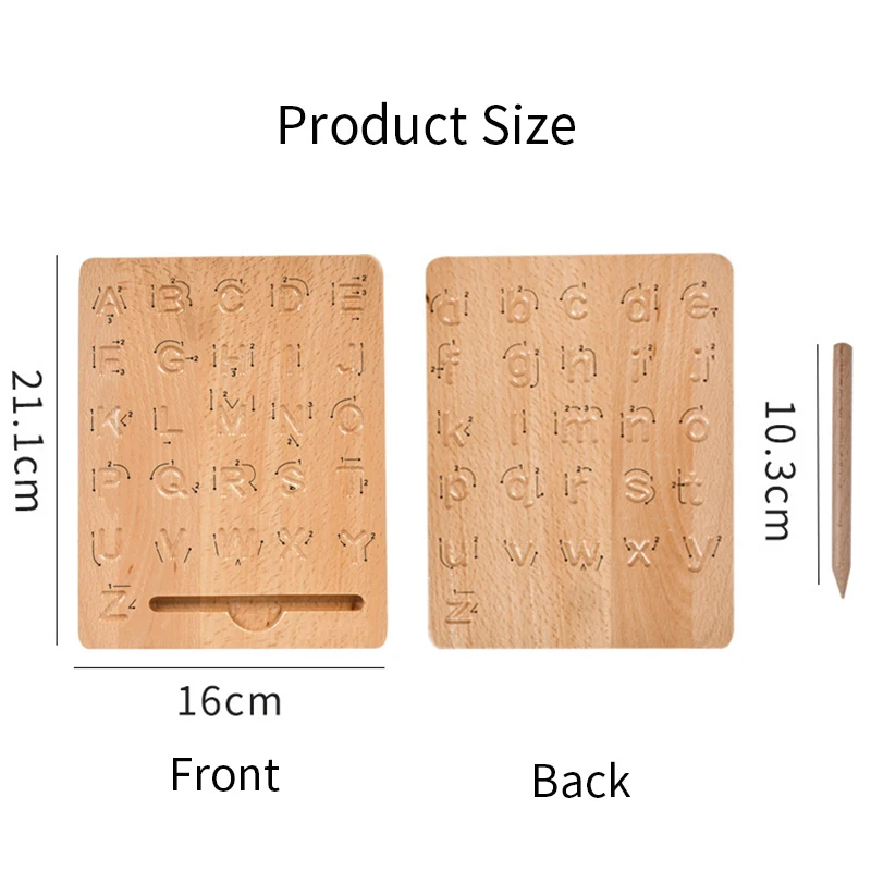 

Montessori Tracing Board Wood Double Sided Uppercase & Lowercase Letters Fine Motor Skills Learning Educational Toy for Children