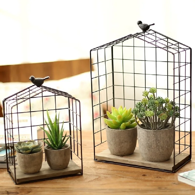 

American Retro Wrought Iron Table Rack Succulent Storage Rack Small Flower Stand Creative Bird Cage Decorative Frame