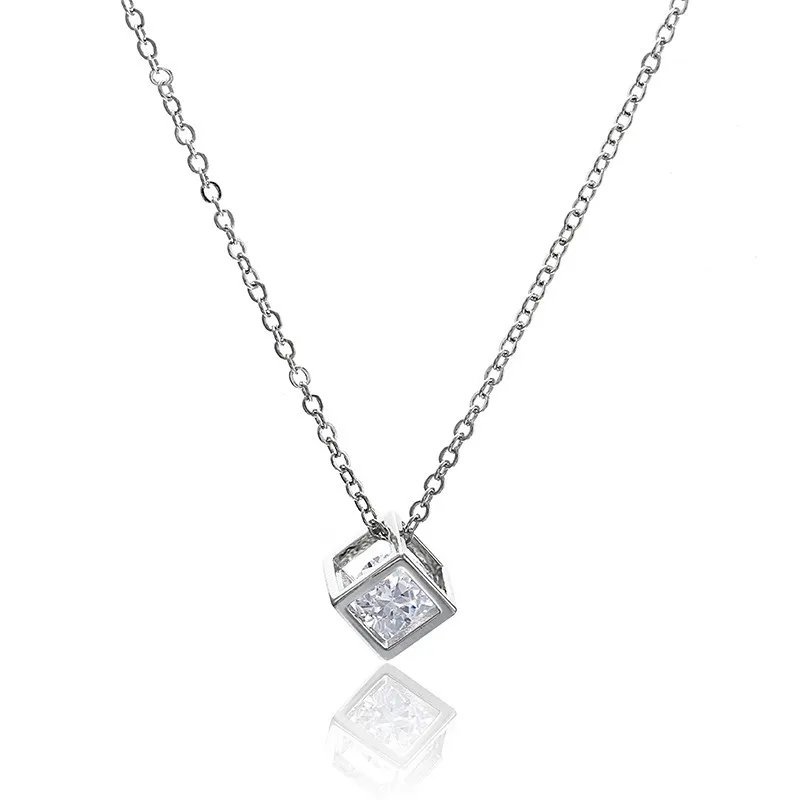 

Crystal Cubic Zircon Pendant Necklace Women Fashion Elegant Geometric Cube Necklace For Women Birthday Party Holida Jewelry Gift