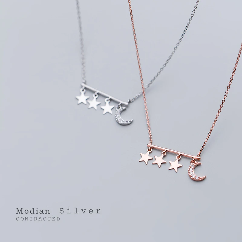 Цепочка-чокер женская короткая из серебра 925 пробы со звездами и Луной | Украшения