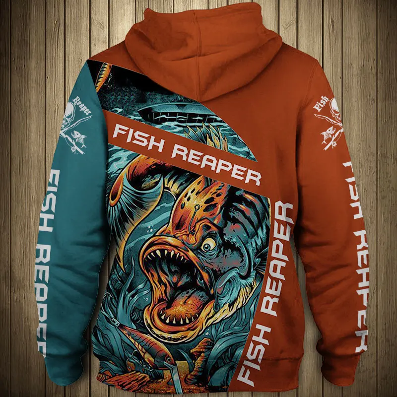 

Graffiti color fish print men's casual hooded sweatshirt