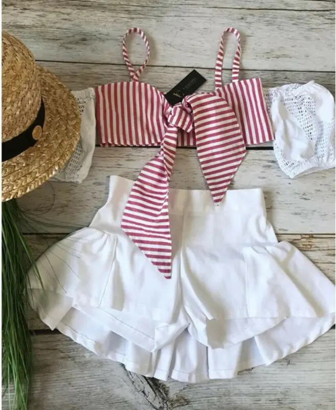 Emmaaby/Летняя одежда для маленьких девочек укороченный топ футболка в полоску