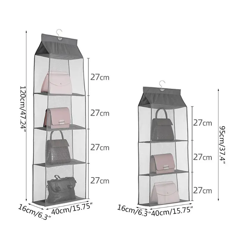 

Mya 3/4 Pocket Clear Hanging Purse Handbag Tote Bag Storage Organizer Closet Foldabe Space Saving and Easy To Find Bag