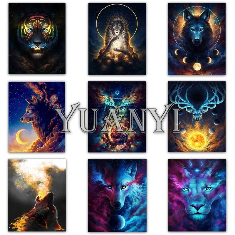 

Алмазная вышивка 5D с изображением животных, квадратные тигры, волк, Лев, Алмазная мозаика, вышивка крестом, детская Алмазная вышивка, олень