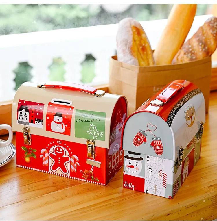 

Christmas Tinplate Portable Wrought Iron Candy Box Gift Box Piggy Bank 16*14*8CM Festive Party Gift Box For Children's Gifts