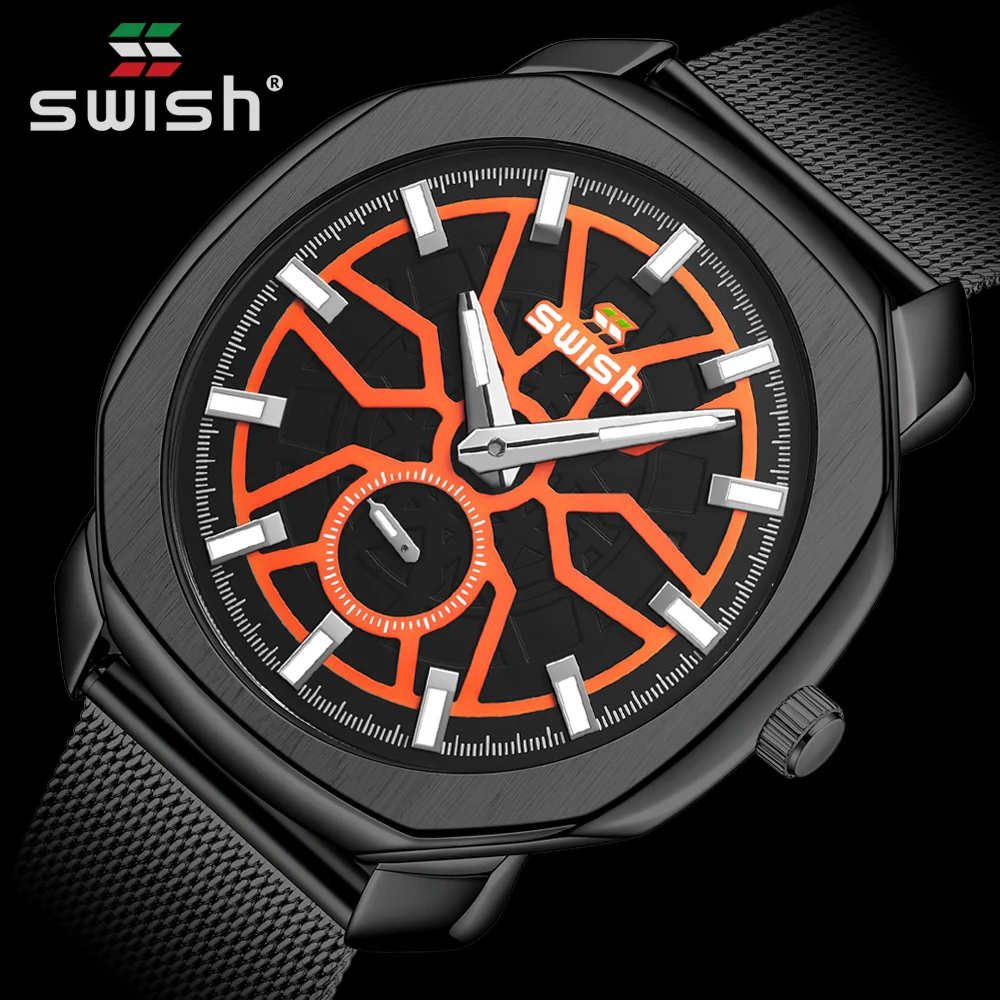 

Часы наручные SWISH Мужские кварцевые, модные брендовые оранжевые спортивные водонепроницаемые повседневные