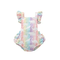 summer infant baby girls sweet ruffles fly sleeve romper fashion dinosaur rainbow stripe backless jumpsuits clothes