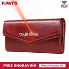 Кошелек KAVIS из натуральной кожи для женщин, вместительный Дамский бумажник с бесплатной гравировкой, портмоне для мелочи, клатч с зажимом для денег, кредитницы