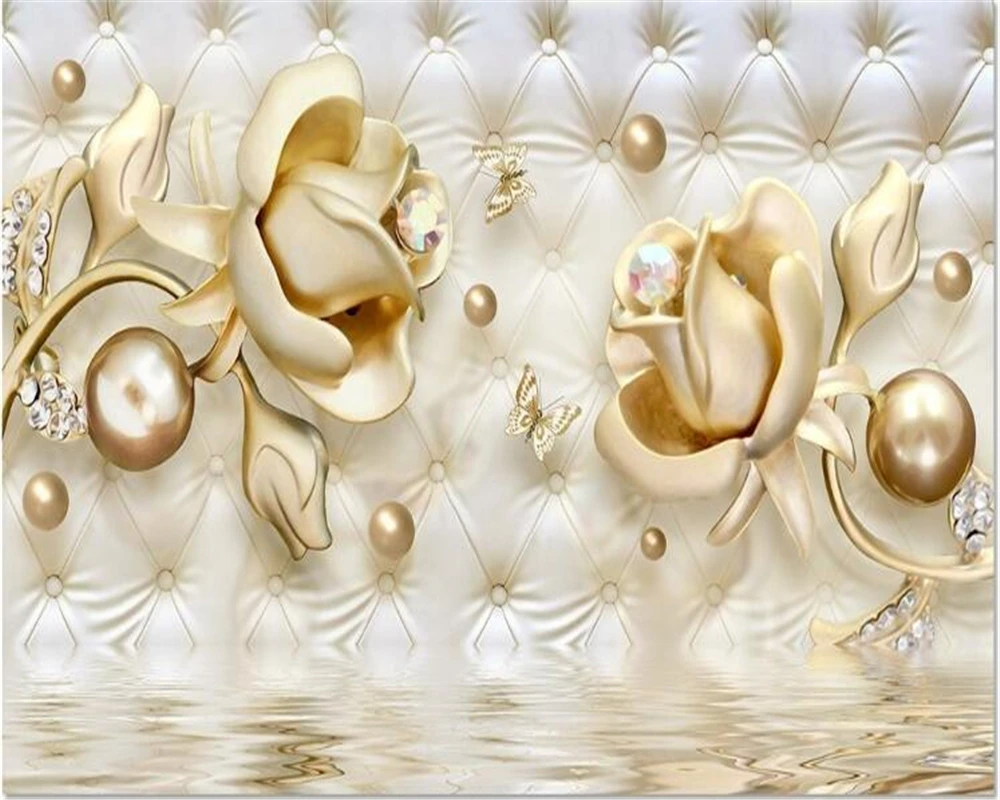 Большой заказ обои 3d роскошные золотые розы мягкая сумка шар ювелирные изделия
