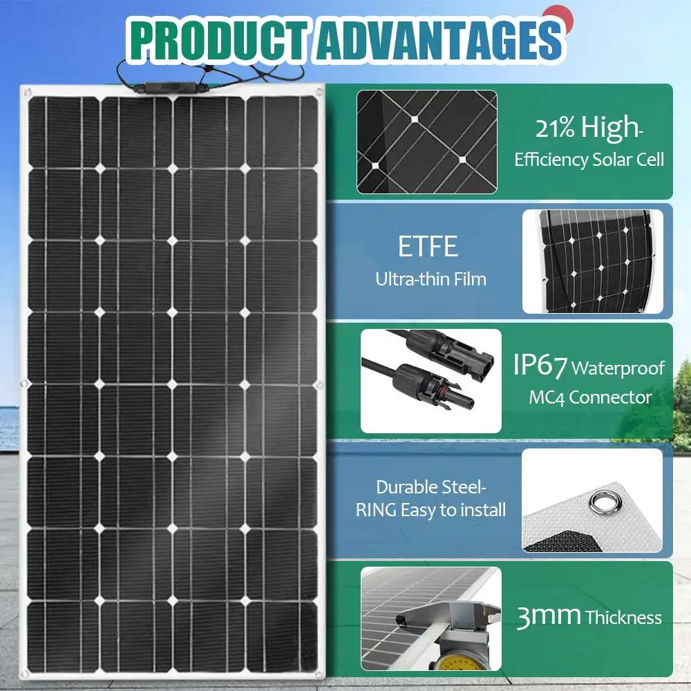 Harga Panel Surya 18V 300W 600W ETFE Kit Panel Surya Sistem Generator Tenaga Surya Pengisi Daya Baterai Mobil RV Lengkap Untuk Rumah Luar Ruangan RV