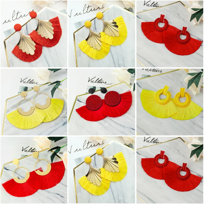 Женские богемные серьги BLINLA красные черные крупные подвески с кисточками и