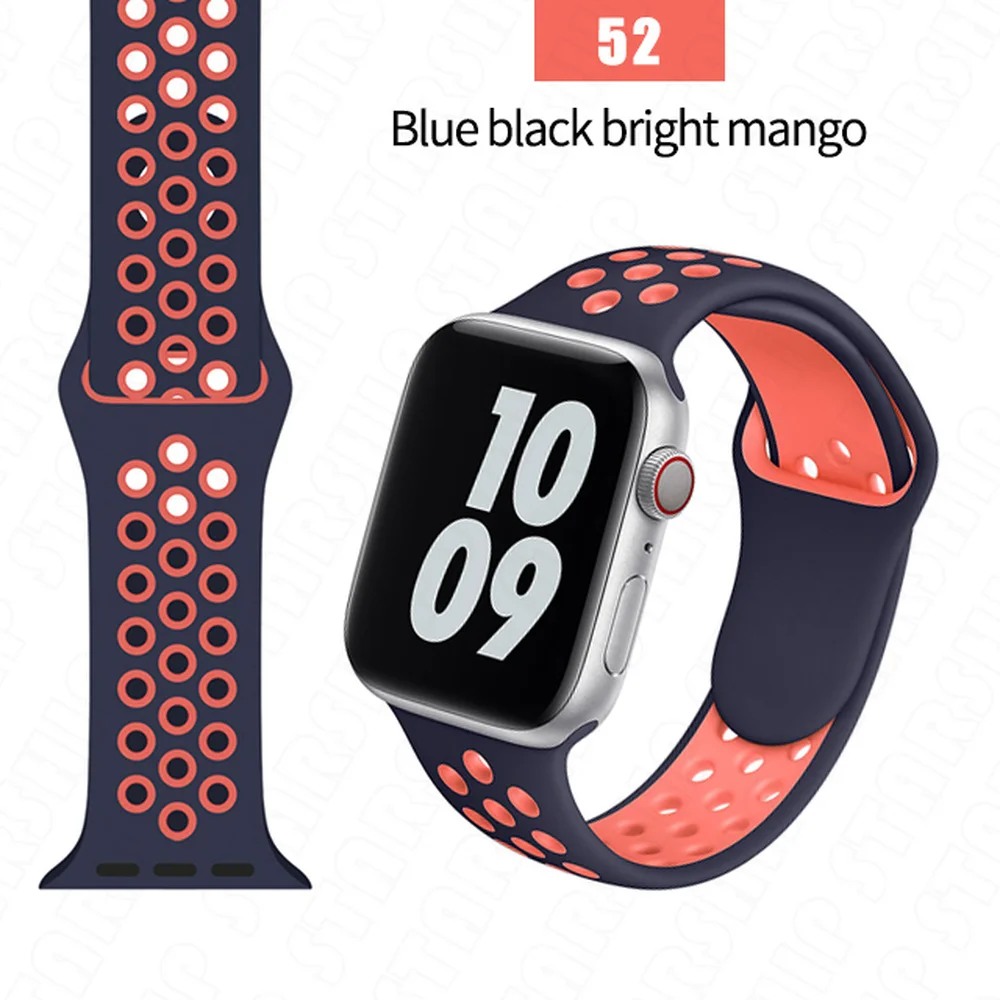 

Silicone Bracelet for Apple Sport Band for Apple Watch 7 6 se 5 4 3 Breathable Belt Rubber strap for iwatch 40 41 44 45 42 38mm
