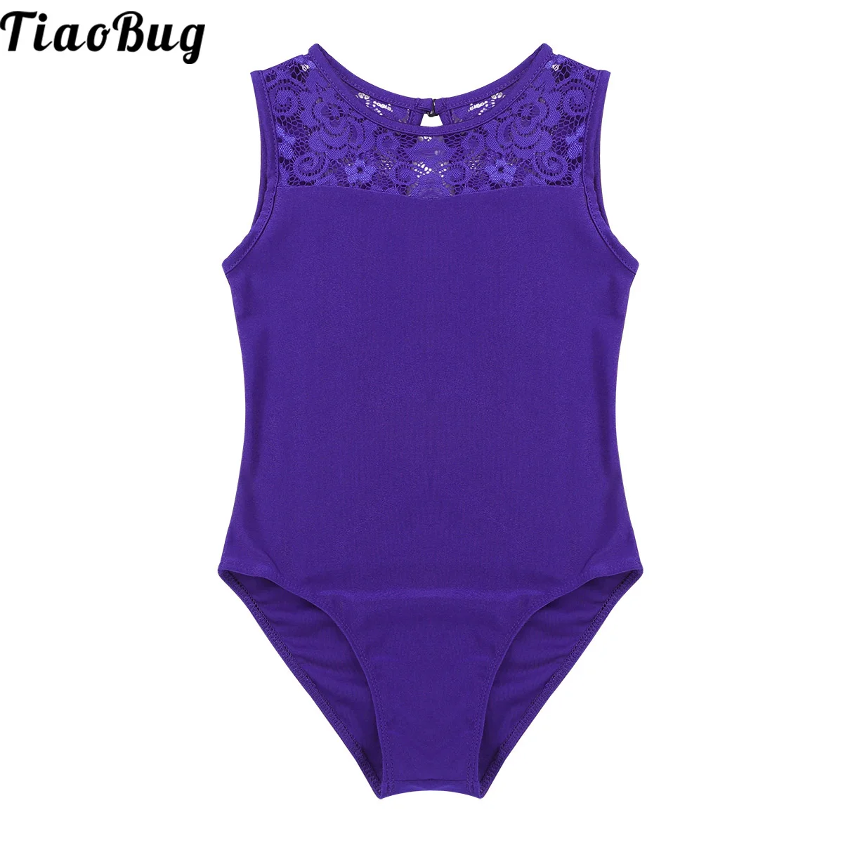 

TiaoBug 2 To 14 Years Kids Girls Sleeveless Lace Splice Cutout Back Ballet Dance Bodysuit Gymnastics Leotard Jumpsuit Costume