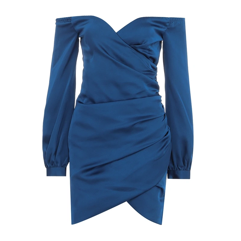 

INDRESSME 2019 Summer New Fashion Sexy Women Off The Shoulder Slash Neck Long Lantern Sleeve Bodycon Mini Dress Party Club Ins