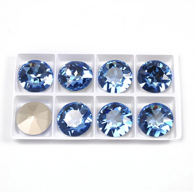 YANRUO 1201 27mm Light Sapphire Round Point Back Fancy Stone Settings Strass Crystal Rhinestones Sewn Stones For Decoration | Дом и сад