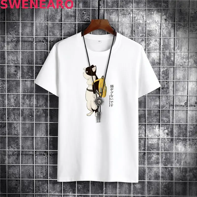 

2021 summer new T-shirt brand clothing O-neck school dog print T-shirt men's breathable 100% cotton T-shirt breathable T-shirt