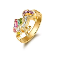 womans gold color opening adjustable ring colorful unicorn trend ring trendy fashion party jewelry simple charm gift
