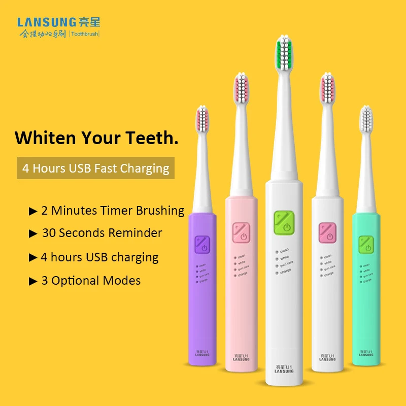 Зубная щетка Lansung U1 Sonic 4 сменных насадки для зубной щетки перезаряжаемая зубная