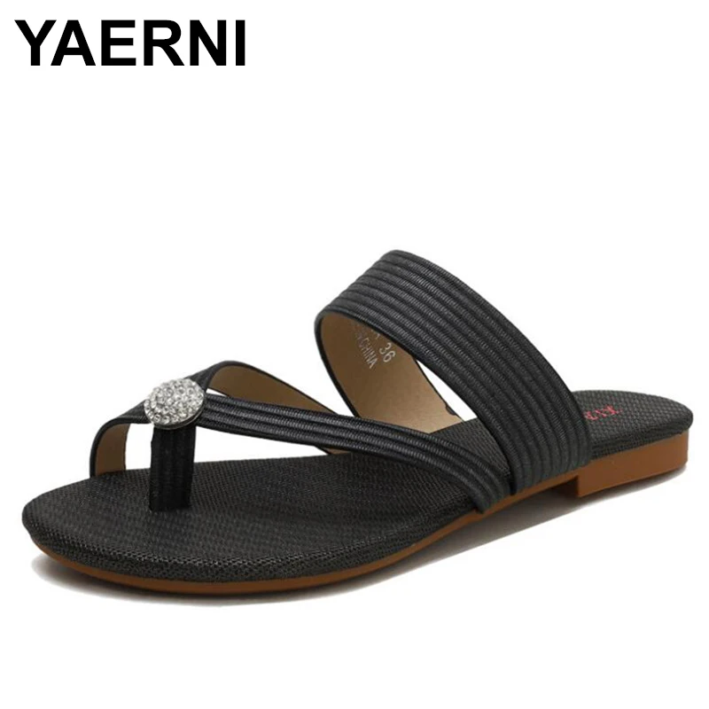 

YAERNI Summer Sandals Women Flat Heel Shoes Fashion Ladies Soft Leather Flip Flops Female Slippers Large Plus Size 36-42