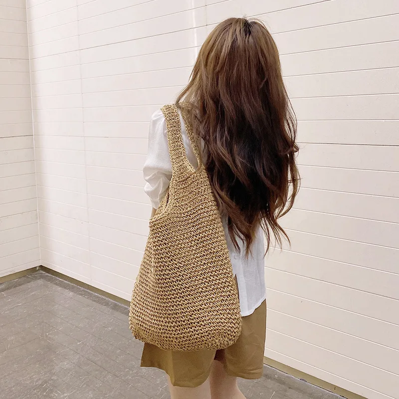 

2021 New Fashion Rattan Women Shoulder Bags Woven Female Handbags Large Capacity Summer Beach Straw Bags Casual Tote Purses
