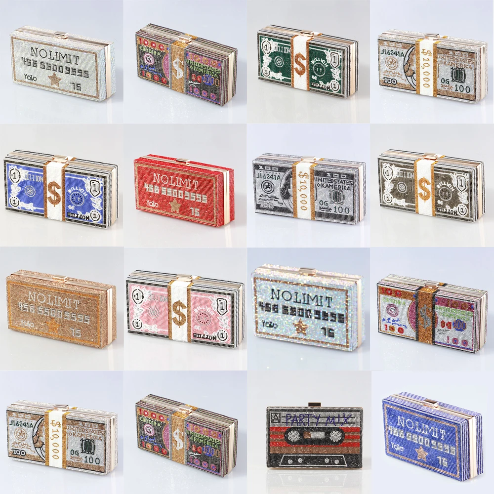 

Новый Кристальный клатч для денег стразы, кошелек долларов США, стопка наличных, вечерние сумочки, сумочки на плечо для свадебного ужина, ко...