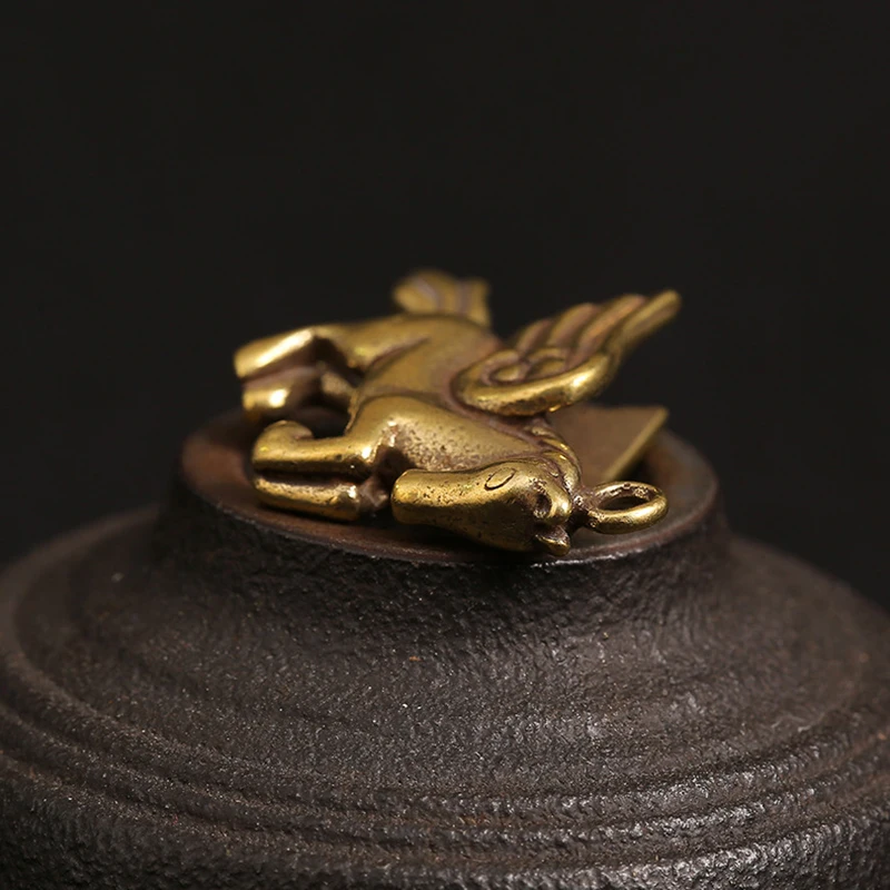 Латунный милый брелок лошадь подвески винтажная фигурка животного для ключей от