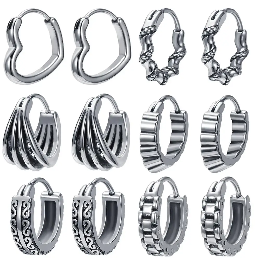 

ZS Fashion Earrings Punk Rock Style Earring Rings Stainless Steel Pop Earring Studs And Rings 361L Steel Punk Earring Hoops