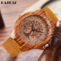 imitation bamboo watch men genuine leather wooden vintage life tree quartz wristwatch minimalist boys male couple wood clock