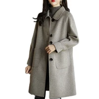women casual loose woolen coat 2022autumn winter new female little guy thick korean slim temperament mid length woolen coat a983
