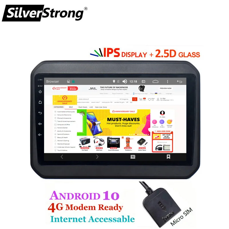 SilverStrong 4G SIM модем автомобильный Android10.0 плеер для SUZUKI IGNIS ignis 9 дюймов gps навигация wifi BT RDS 2 din радио мультимедиа