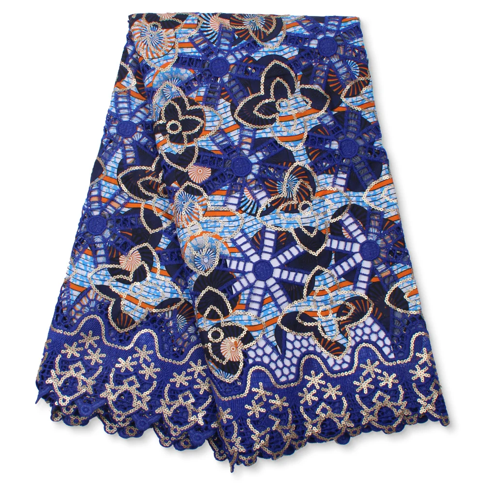 

2021 High Quality African Ankara Lace Fabric With Sequins Embroidery Nigerian Cord Lace Fabrics For Wedding Sewing 4221B