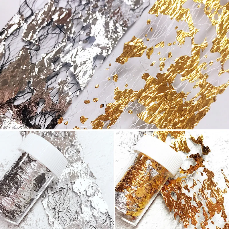 

Sally Gold Foil Mesh 3D Nails Foils Transfer Sticker Decals Irregular Acrylic Nail Art Decoration