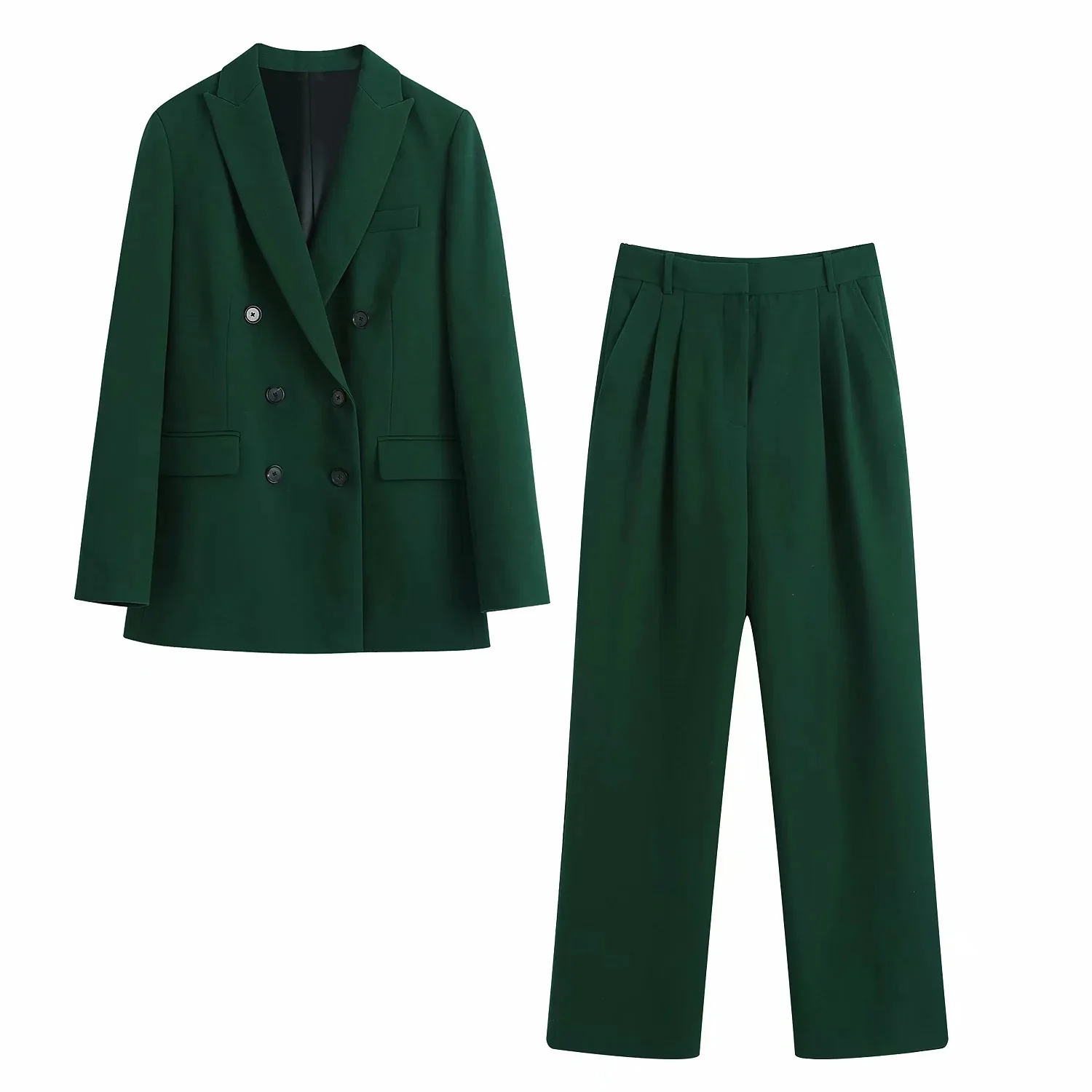 

2021 Women's Fashion Double-Breasted Green Blazer Office Lady Long Sleeve casual suit jacket Elegant Outwear Chic Tops