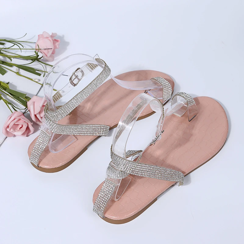 

Shoes Woman Cute Tie Design Hook Loop Casual Women Flat Sandals Gingham Open Toe Shoes Velcro Sandalia Thin and low