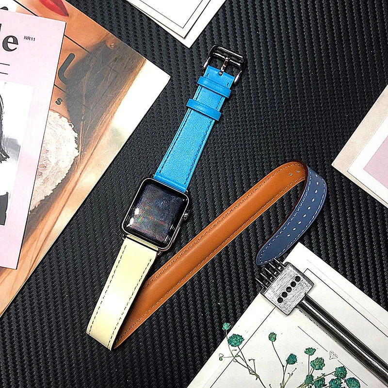 Кожаный двойной ремешок для Apple Watch 44 мм iwatch, браслет серии 5 4 3 2 1, Смарт 42 мм, петля 38 мм, замена 40 мм