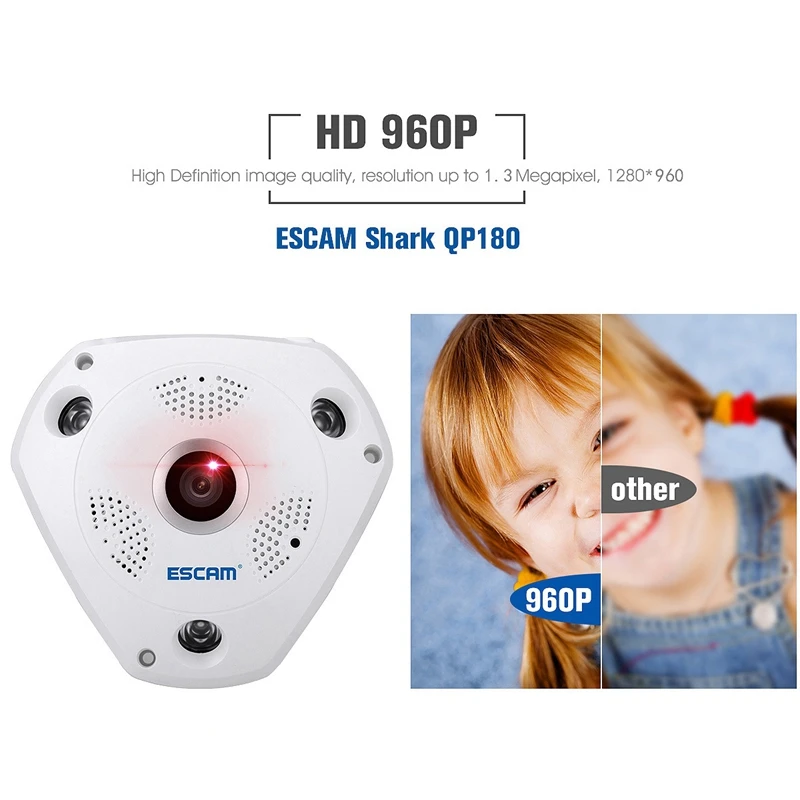 Камера видеонаблюдения ESCAM QP180 панорамный обзор на 360 градусов 960P HD