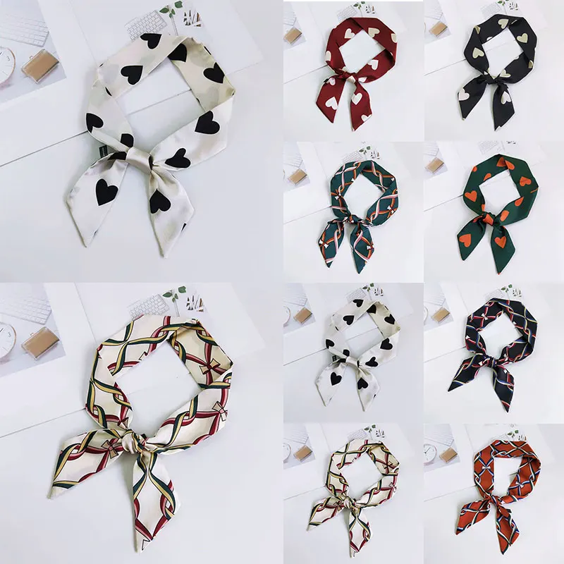 

2020 New Women Scarf silk satin Neck Scarves square Hotel waiter Hair Neck scarf love Heart Print Handkerchief Scarves