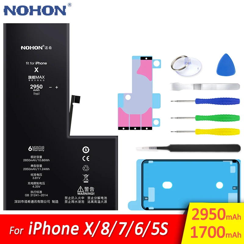 

NOHON Original Battery For Apple iPhone X 8 7 6 5S 5C Replacement High Capacity Mobile Phone Batarya Lithium Polymer Bateria